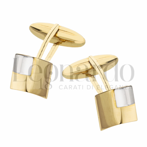 Forma Quadrata con bordi stondati in Oro Giallo e Oro Bianco da 5,5gr.