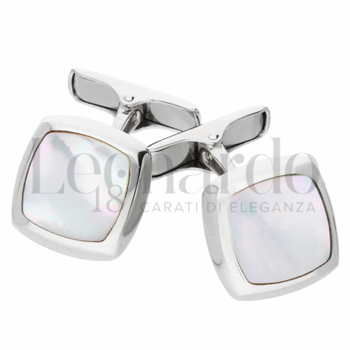 Forma Quadrata con bordi stondati con Madreperla in Oro Bianco da 6,5gr.