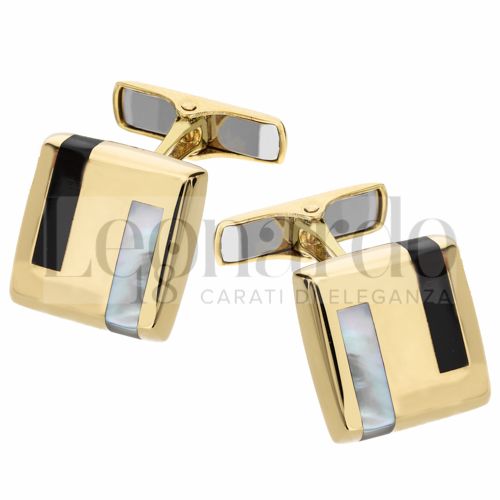 Forma Quadrata con bordi stondati con Onice + Madreperla in Oro Giallo da 6,9gr.