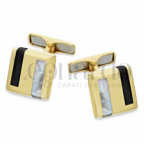 Forma Quadrata con Onice + Madreperla in Oro Giallo da 6,9gr.