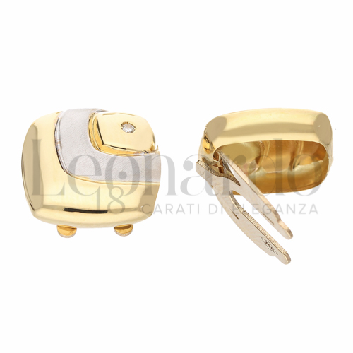 Forma Quadrata - Bordi Stondati con Diamante in Oro Giallo e Oro Bianco da 3,8gr.