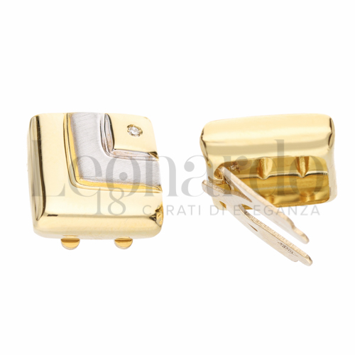 Forma Quadrata con Diamante in Oro Giallo e Oro Bianco da 4,4gr.