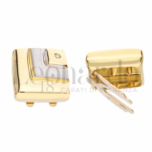 Forma Quadrata con Diamante in Oro Giallo e Oro Bianco da 4,4gr.