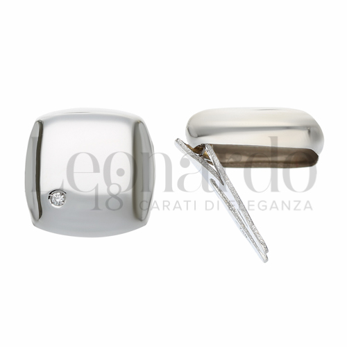 Forma Quadrata - Bordi Stondati con Diamante in Oro Bianco da 3,7gr.