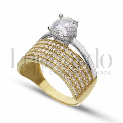 Modello o finitura 5 File di zirconi con Zircone bianco in Oro Giallo e Oro Bianco da 5,4gr.