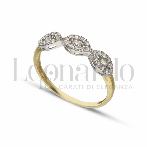 Modello o finitura Trilogy lineare con Zircone bianco in Oro Giallo e Oro Bianco da 1,7gr.