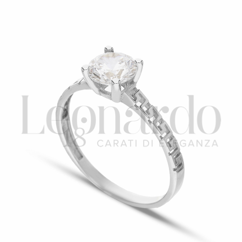 Anelli Solitario con greca sul gambo da Donna in Oro 18 Carati Modello o finitura: Misura pietra: 6,00 mm anello: N° 10 1,7g