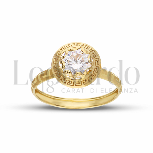 Modello o finitura Greca Laserata con Zircone bianco in Oro Giallo da 1,1gr.