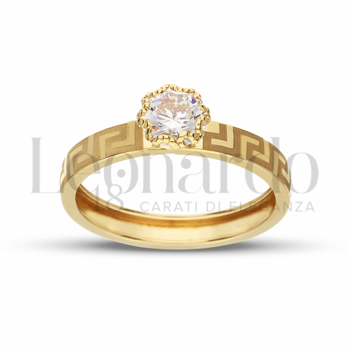 Modello o finitura Greca Laserata con Zircone bianco in Oro Giallo da 1,4gr.