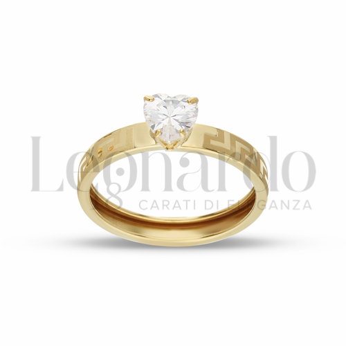 Modello o finitura Greca Laserata con Zircone bianco in Oro Giallo da 1,3gr.