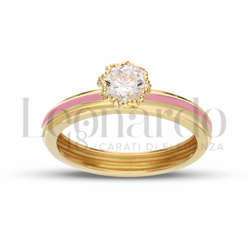 Modello o finitura Smalto Rosa con Zircone bianco in Oro Giallo da 1,3gr.