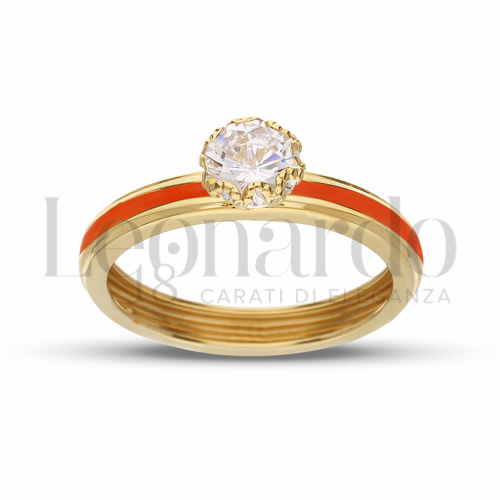 Modello o finitura Smalto Arancione con Zircone bianco in Oro Giallo da 1,2gr.
