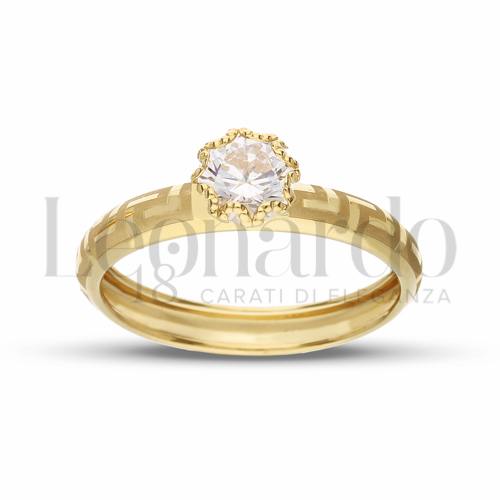 Modello o finitura Fascia Larga e Greca Laserata con Zircone bianco in Oro Giallo da 1,1gr.