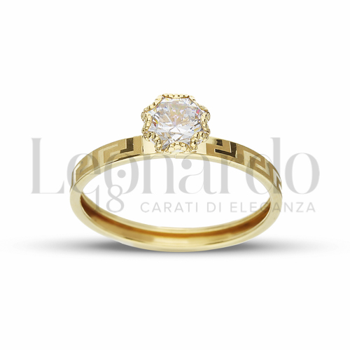 Modello o finitura Greca Laserata con Zircone bianco in Oro Giallo da 1,1gr.
