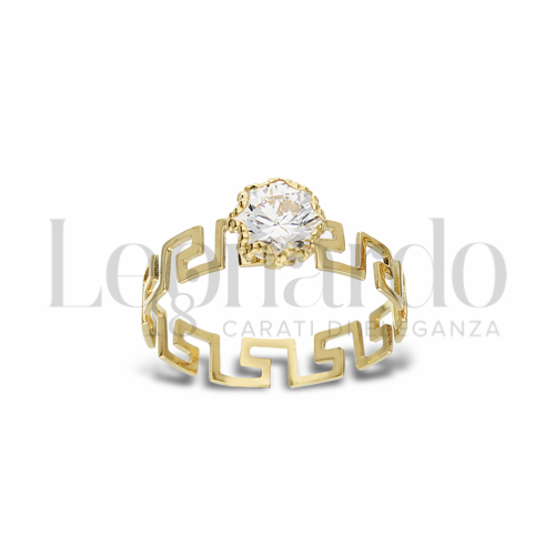 Modello o finitura Greca Laserata con Zircone bianco in Oro Giallo da 1,2gr.