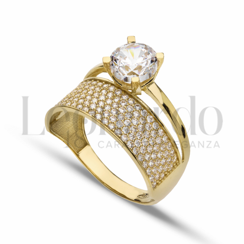 Anelli Modello 6 file di zirconi con Zircone bianco in Oro Giallo da 5,3gr. Anello Solitario pavé Donna 18 Carati