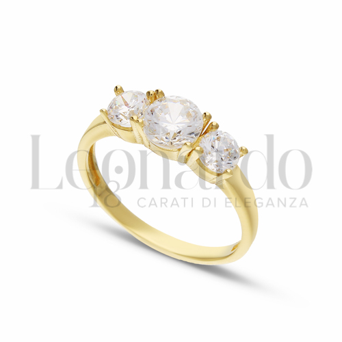 Anelli Modello Trilogy a scalare con Zircone bianco in Oro Giallo da 2,5gr. Anello Donna 18 Carati