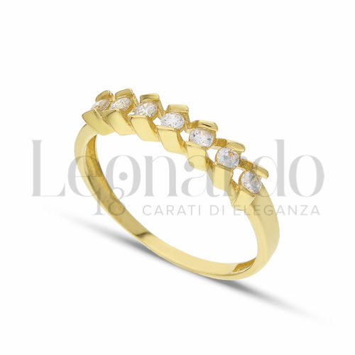 Anelli Modello Veretta a 7 pietre con Zircone bianco in Oro Giallo da 2gr. Anello Donna 18 Carati