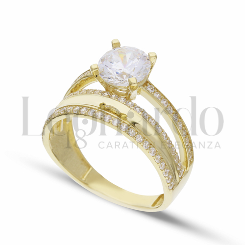 Anelli Anello Solitario con pavè di zirconi da Donna in Oro 18 Carati Modello o finitura: 3 file Misura pietra: 7,00 mm anello: N° 13 4g