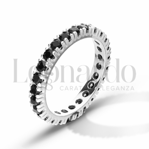 Modello o finitura Veretta a Tutto Giro - A Griffe con Zirconi neri in Oro Bianco da 2,6gr.
