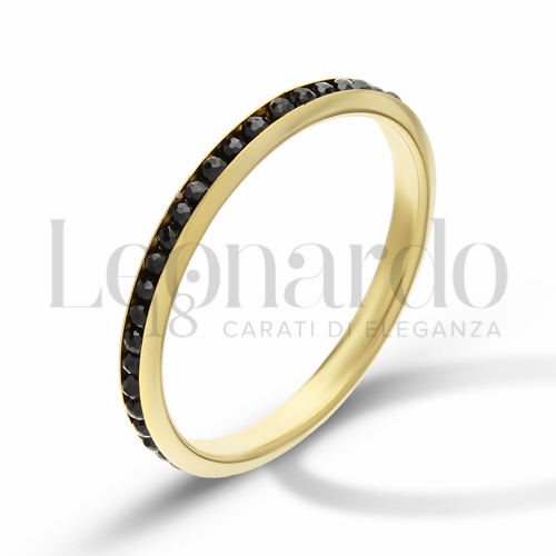 Modello o finitura Veretta a Tutto Giro - Battuta con Zirconi neri in Oro Giallo da 0,9gr.