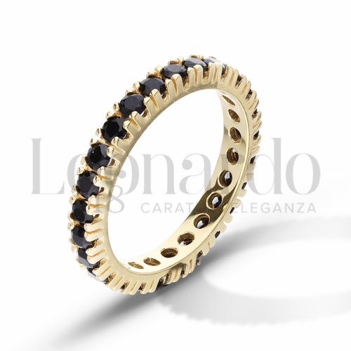 Modello o finitura Veretta a Tutto Giro - A Griffe con Zirconi neri in Oro Giallo da 2,3gr.