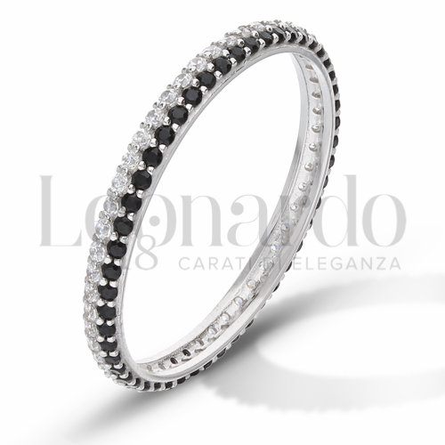 Modello o finitura 2 file di zirconi con Zirconi neri & Zirconi bianchi in Oro Bianco da 1,5gr.