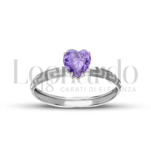 Modello o finitura Greca Laserata con Zircone Viola in Oro Bianco da 0,9gr.