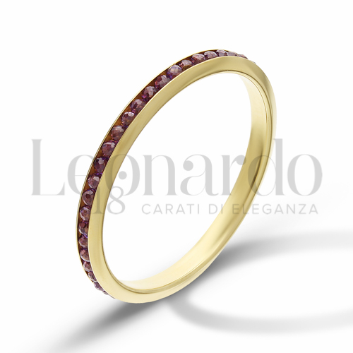 Modello o finitura Veretta a Tutto Giro - Battuta con Zircone Viola in Oro Giallo da 1gr.