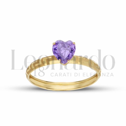 Modello o finitura Greca Laserata con Zircone Viola in Oro Giallo da 0,9gr.