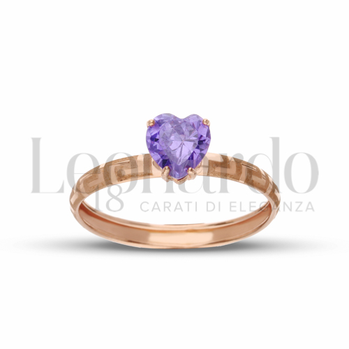 Modello o finitura Greca Laserata con Zircone Viola in Oro Rosa da 0,9gr.