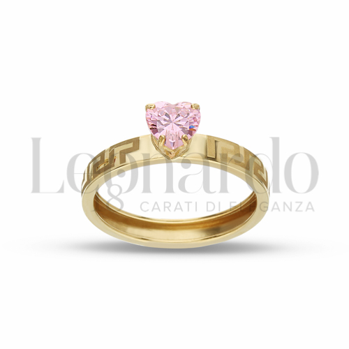 Modello o finitura Greca Laserata con Zircone rosa Light in Oro Giallo da 1,3gr.
