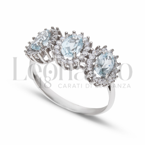 Modello o finitura Kate 1° misura con Topazio azzurro e zirconi bianchi in Oro Bianco da 2,9gr.