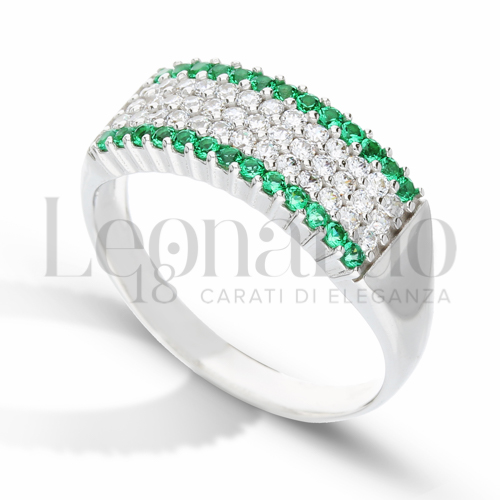 Modello o finitura 5 File di zirconi con Zirconi verdi e zirconi bianchi in Oro Bianco da 3,6gr.