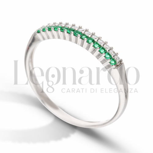 Modello o finitura 2 file di zirconi con Zirconi verdi e zirconi bianchi in Oro Bianco da 2gr.