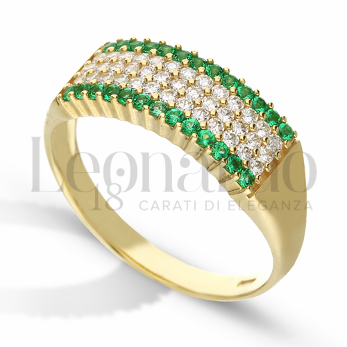 Modello o finitura 5 File di zirconi con Zirconi verdi e zirconi bianchi in Oro Giallo da 3,6gr.