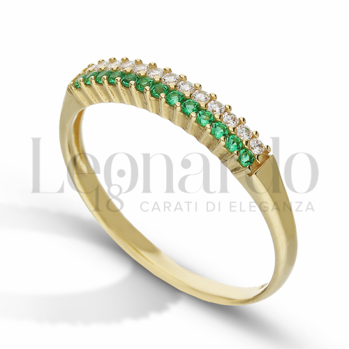Modello o finitura 2 file di zirconi con Zirconi verdi e zirconi bianchi in Oro Giallo da 1,9gr.
