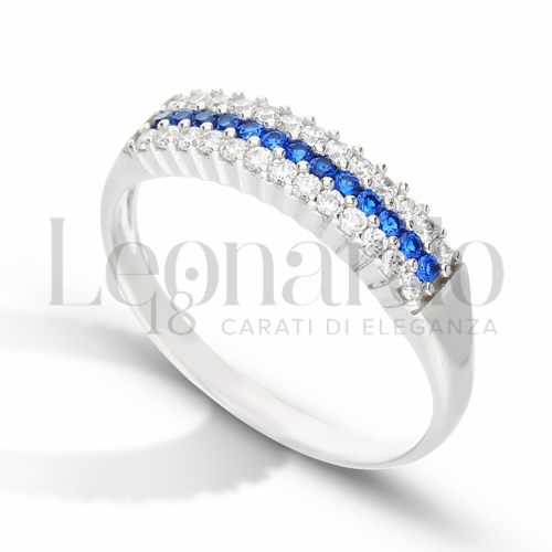 Modello o finitura 3 File di zirconi con Zirconi blu e zirconi bianchi in Oro Bianco da 2,3gr.
