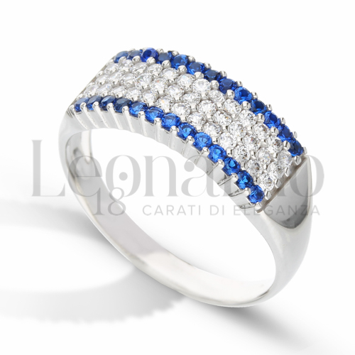 Modello o finitura 5 File di zirconi con Zirconi blu e zirconi bianchi in Oro Bianco da 3,2gr.