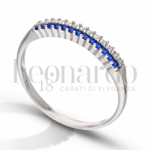Modello o finitura 2 file di zirconi con Zirconi blu e zirconi bianchi in Oro Bianco da 1,9gr.