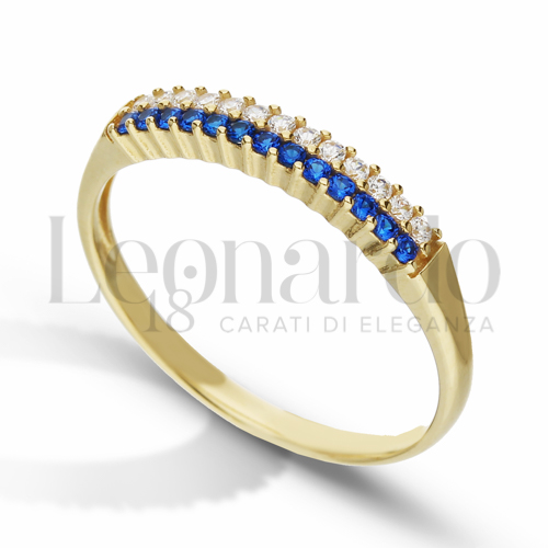 Modello o finitura 2 file di zirconi con Zirconi blu e zirconi bianchi in Oro Giallo da 1,9gr.