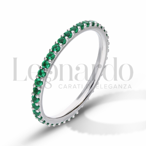 Modello o finitura Veretta a Tutto Giro - A Griffe con Zircone verde in Oro Bianco da 1,3gr.