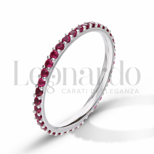 Modello o finitura Veretta a Tutto Giro - A Griffe con Zircone rosso in Oro Bianco da 1,4gr.