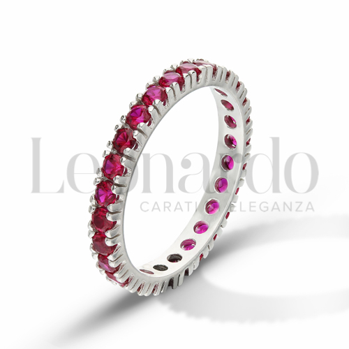 Modello o finitura Veretta a Tutto Giro - A Griffe con Zircone rosso in Oro Bianco da 2,9gr.