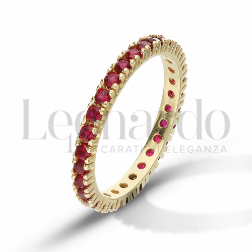 Modello o finitura Veretta a Tutto Giro - A Griffe con Zircone rosso in Oro Giallo da 1,7gr.