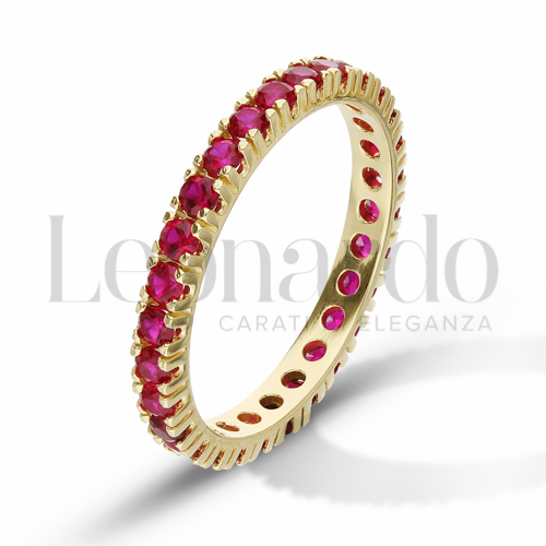 Modello o finitura Veretta a Tutto Giro - A Griffe con Zircone rosso in Oro Giallo da 3gr.