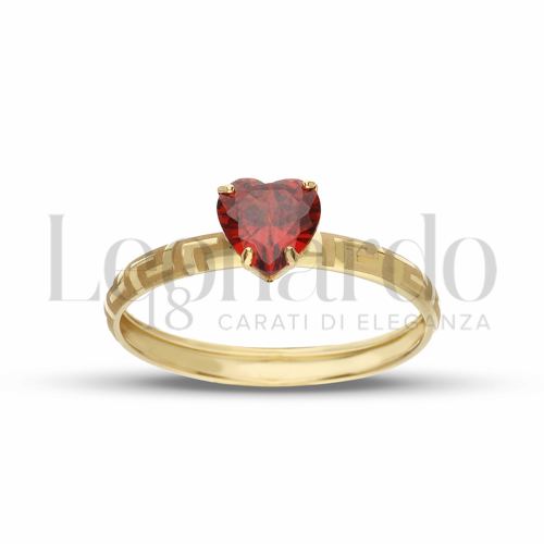 Modello o finitura Greca Laserata con Zircone rosso in Oro Giallo da 1gr.