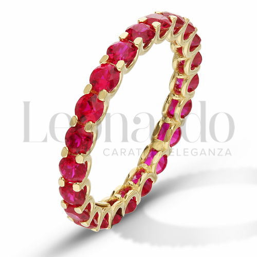 Modello o finitura Veretta a Tutto Giro - A Griffe con Zircone rosso in Oro Giallo da 2,4gr.