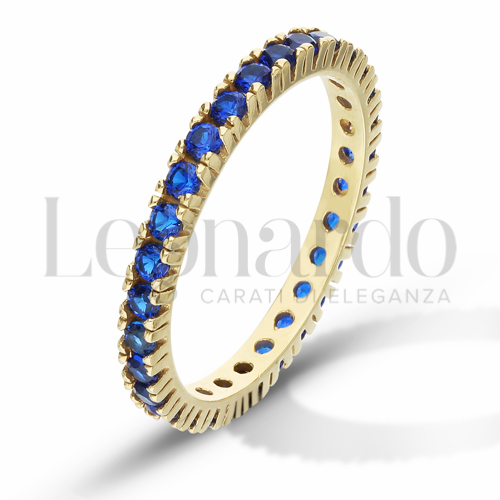 Modello o finitura Veretta a Tutto Giro - A Griffe con Zircone Blu in Oro Giallo da 1,7gr.