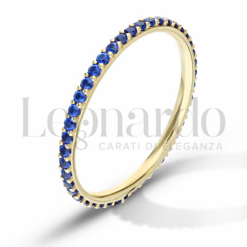 Modello o finitura Veretta a Tutto Giro - A Griffe con Zircone Blu in Oro Giallo da 1,6gr.